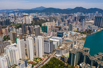 Fototapeta premium Drone fly over Hong Kong city