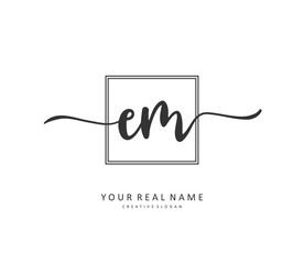 E M EM Initial letter handwriting and signature logo. A concept handwriting initial logo with template element.