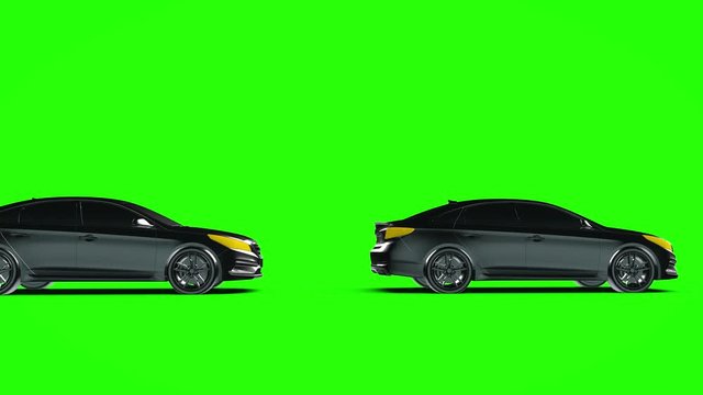 Individuality, conveyor of passenger cars on a green screen. 3D rendering