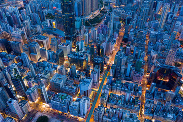 Top view of Hong Kong city at evening