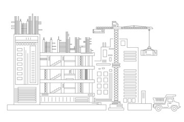 Line sketch construction design, outline of a factory, vector design