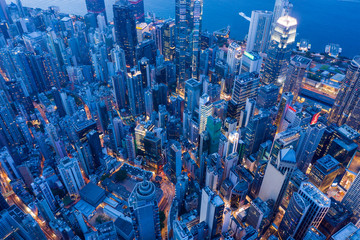 Top view of Hong Kong city at night