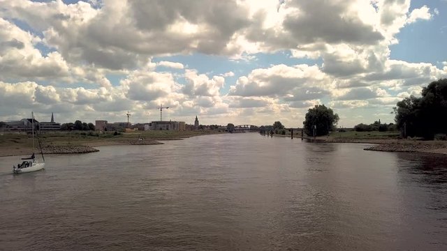 Aerial of the Zutphen Railway bridge at the river IJssel in the Netherlands 