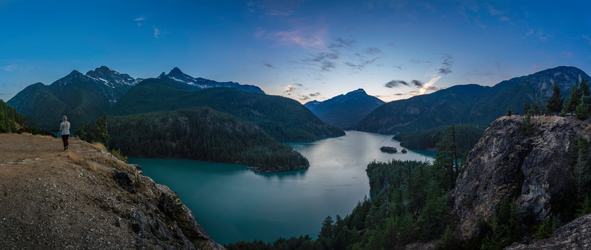 beautiful panorama with mountain and lake