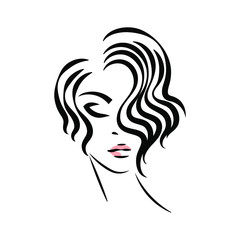 Woman with elegant hairstyle and makeup.Hair salon and beauty studio illustration.Cosmetics and spa logo isolated on white background.Young lady face.Front view.