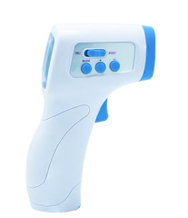 Digital infrared thermometer macro shot isolated on white background, 