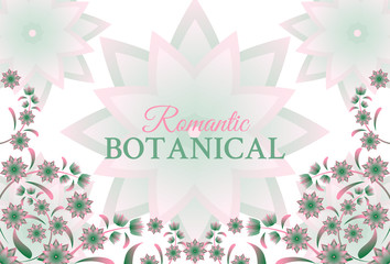 Fototapeta na wymiar Vector botanical horizontal banner with pink lotus flowers. Design for natural cosmetics, health care and products, yoga center. Can be used as greeting card or wedding invitation.