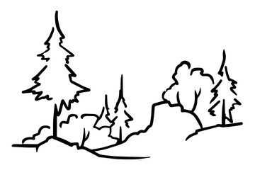 Outline landscape. There is mixed forest. Vector illustration