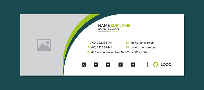 Modern corporate email signature template with an author photo place