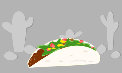 Tacos and drinks in glass, mexican street food, lunch, dinner, Vector illustration 