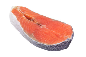 Raw salmon steak isolated on white background