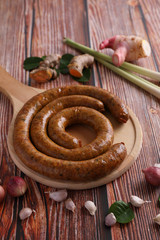 Local Northern Thai food , Northern Thai spicy sausage street food isolated in white background