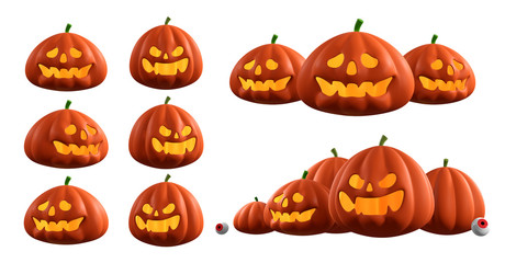 halloween pumpkins on white background. clipping path
