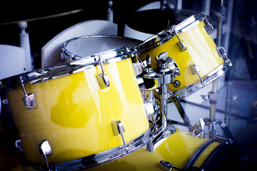 Professional drum musical instrument in yellow color