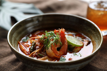 Tom Yum soup , a Thai traditional spicy prawn soup