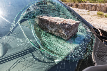 Broken car windshield