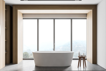 Fototapeta na wymiar White and wooden bathroom interior with tub