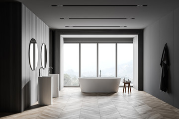 Grey and wooden bathroom interior