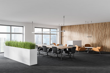 White and wooden meeting room corner