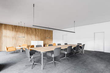 White and wooden meeting room corner with lounge