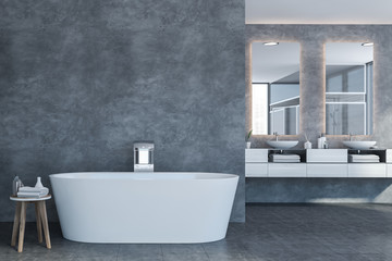 Fototapeta na wymiar Concrete bathroom with tub and sink
