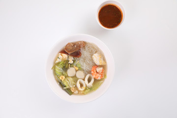 Local food , Thai sukiyaki soup isoated in white background street food