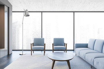 Panoramic grey living room interior