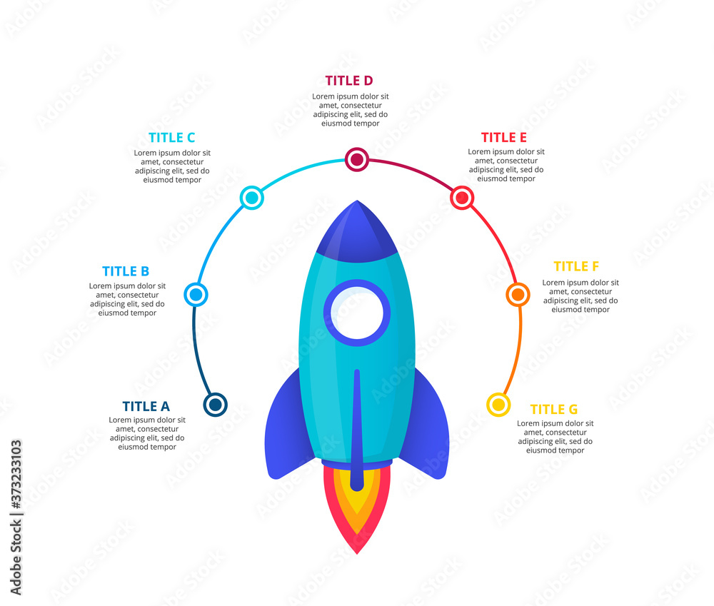 Poster flying rocket with flame. vector startup infographic illustration. abstract elements of graph, diagr
