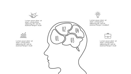 Doodle infographic brainstorm with 4 options. Hand drawn icons. Thin line creative illustration