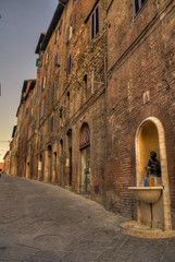 rue du centre historique de la ville de Sienne en Toscane Italie au lever du soleil