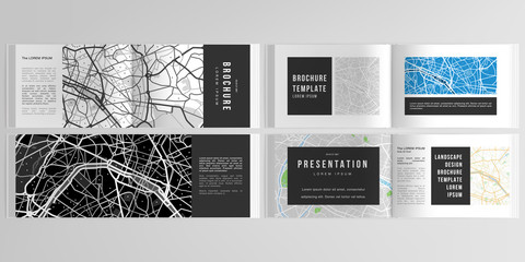 Vector layouts of horizontal presentation design templates with urban city map of Paris for landscape design brochure, cover design, flyer, book design, magazine.