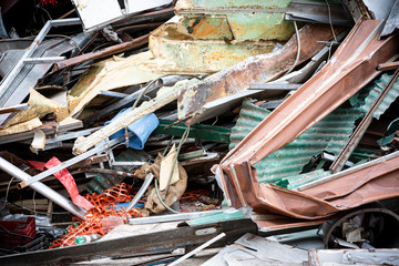 Closeup Of Demolition Debris Pile, Mainly Metals