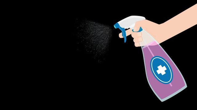 People Using a Disinfectant Spray Bottle Cartoon