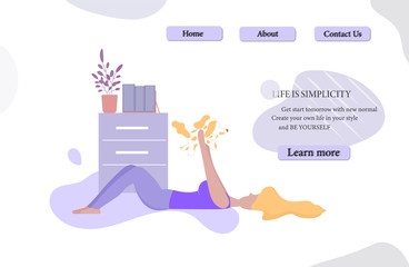 Happy woman playing with pet at home. Relaxation and happiness background. Web template Design by vector.