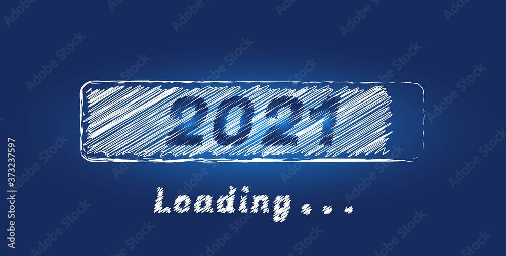 Wall mural 2021 new year concept with white sketch loading progress bar isolated on a blue background. design f