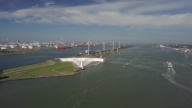 Deltaworks Maaslandkering Maesland barrier near Rotterdam in the Netherlands, Aerial