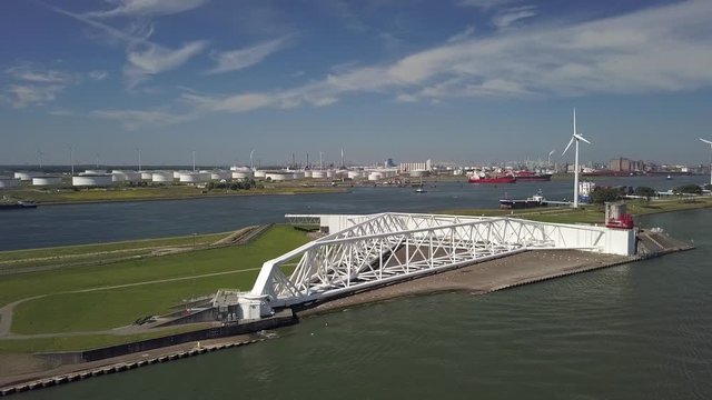 Deltaworks Maaslandkering Maesland barrier near Rotterdam in the Netherlands, Aerial