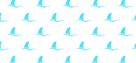 Dolphin or dolfin seamless pattern background. Shark fin sign. Vector dolphins tail on water. Animal icons. Cartoon fish swimming in the sea or ocean wave.
