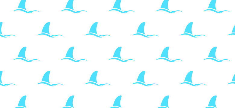 Dolphin or dolfin seamless pattern background. Shark fin sign. Vector dolphins tail on water. Animal icons. Cartoon fish swimming in the sea or ocean wave.