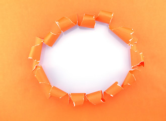 Ripped open orange paper background,space for your message on white torn paper.