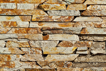 Texture of brick wall and concrete blocks. Samples of stone plates stacked evenly in a row.