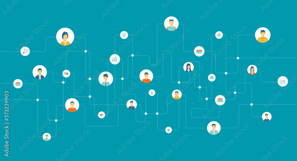 Poster flat vector abstract social network connection for online business background concept