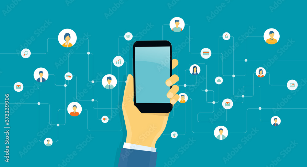 Aufkleber flat vector abstract social network connection for online business background and working with mobile technology communication concept