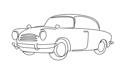 Retro car continuous one line vector drawing