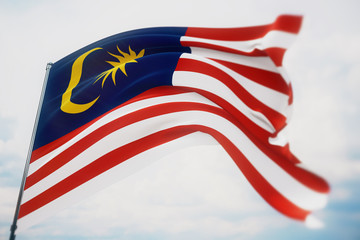 Waving flags of the world - flag of Malaysia. Shot with a shallow depth of field, selective focus. 3D illustration.