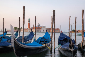 Venezia. Gondole all'ormeggio nel bacino di san Marco