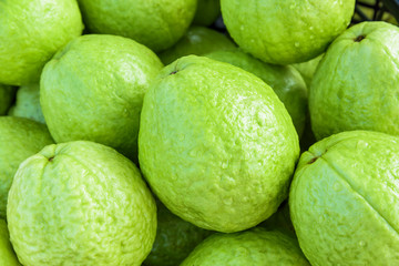 a lot of big Guava Put in the basket as background