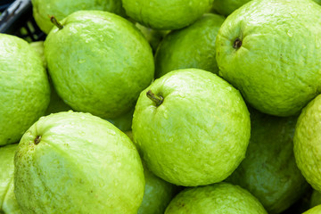 Guava selling at market, a lot of big Guava Put in the basket as background