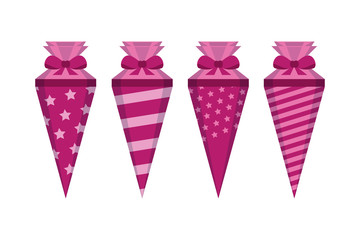 pink pattern school cone set isolated on white vector illustration EPS10