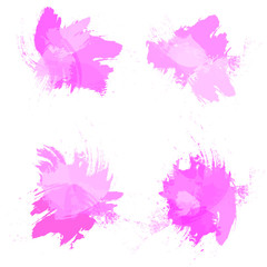 Set of bright pink brush strokes, grunge pink spots.